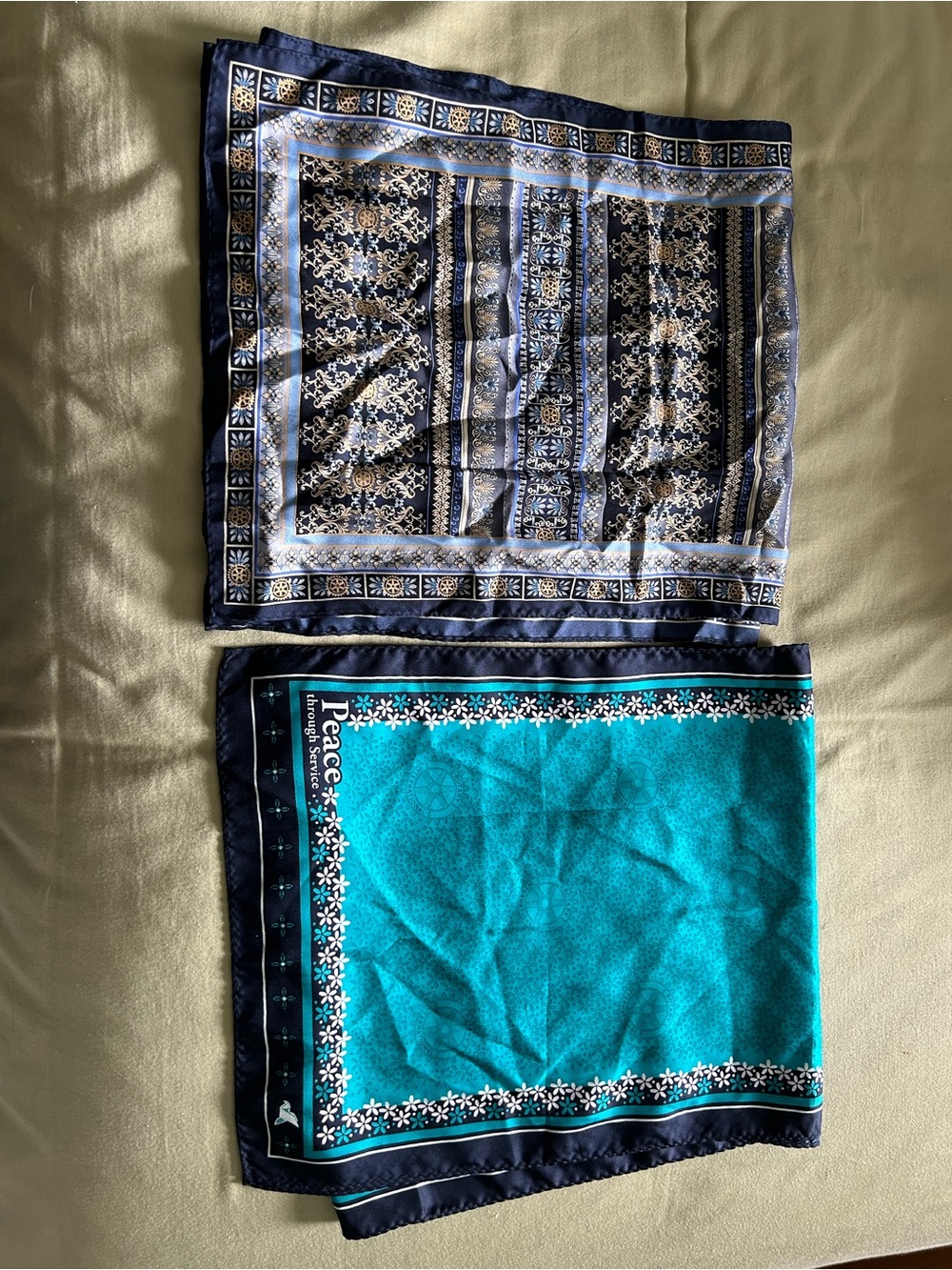 Two Rotary International Silk Scarves - Set of 2